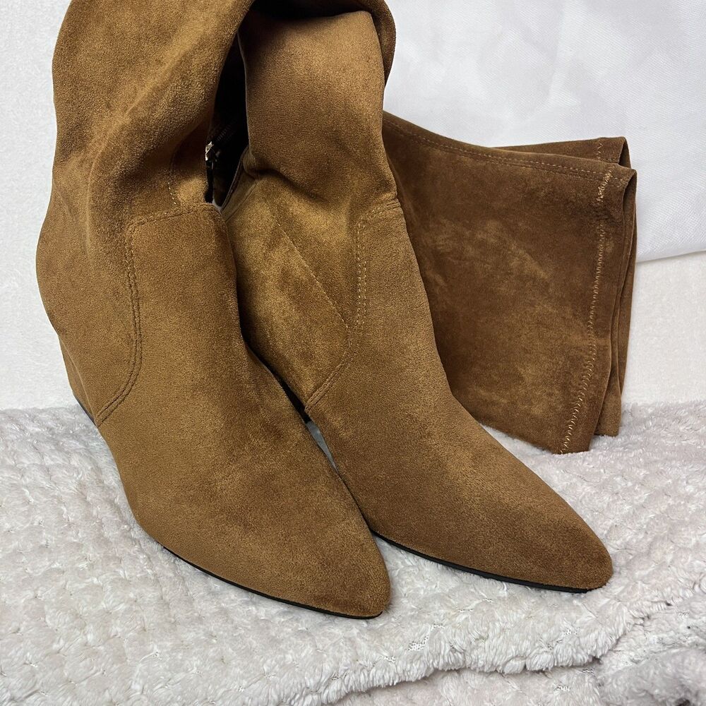 Goodnight Macaroon Marlo Tan Suede Over The Knee Boots Block Heel Size 7.5 NWOT - Picture 8 of 9